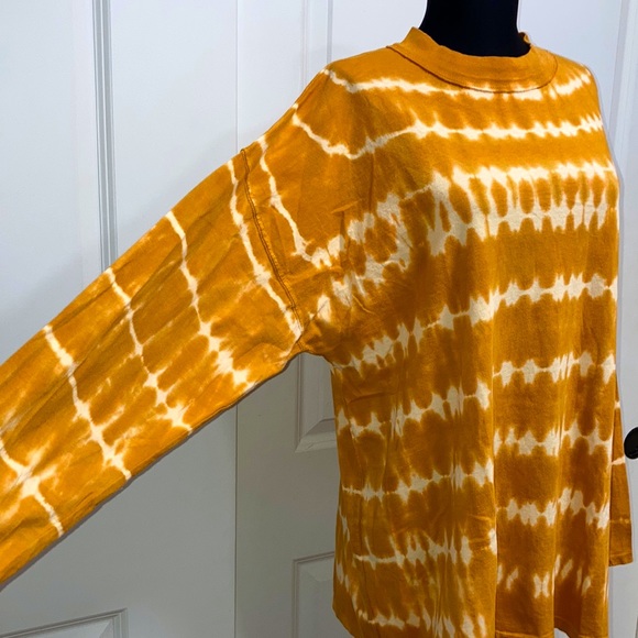 FREE PEOPLE We The Free Tie Dye Oversized Tunic Tee Mustard/Tan Boho Knit Top S - Picture 3 of 11